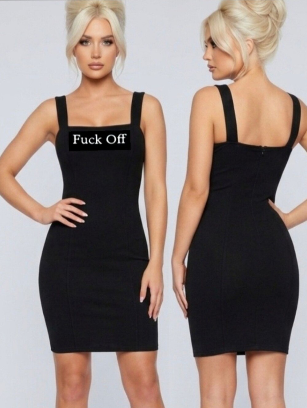 Fashion Nova F&#% off graphics get the point black square neck mini dress 2X NWT